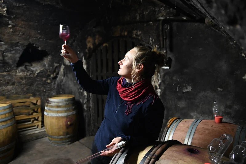 The Piri Naturel winemaker tasting wine in the cellar