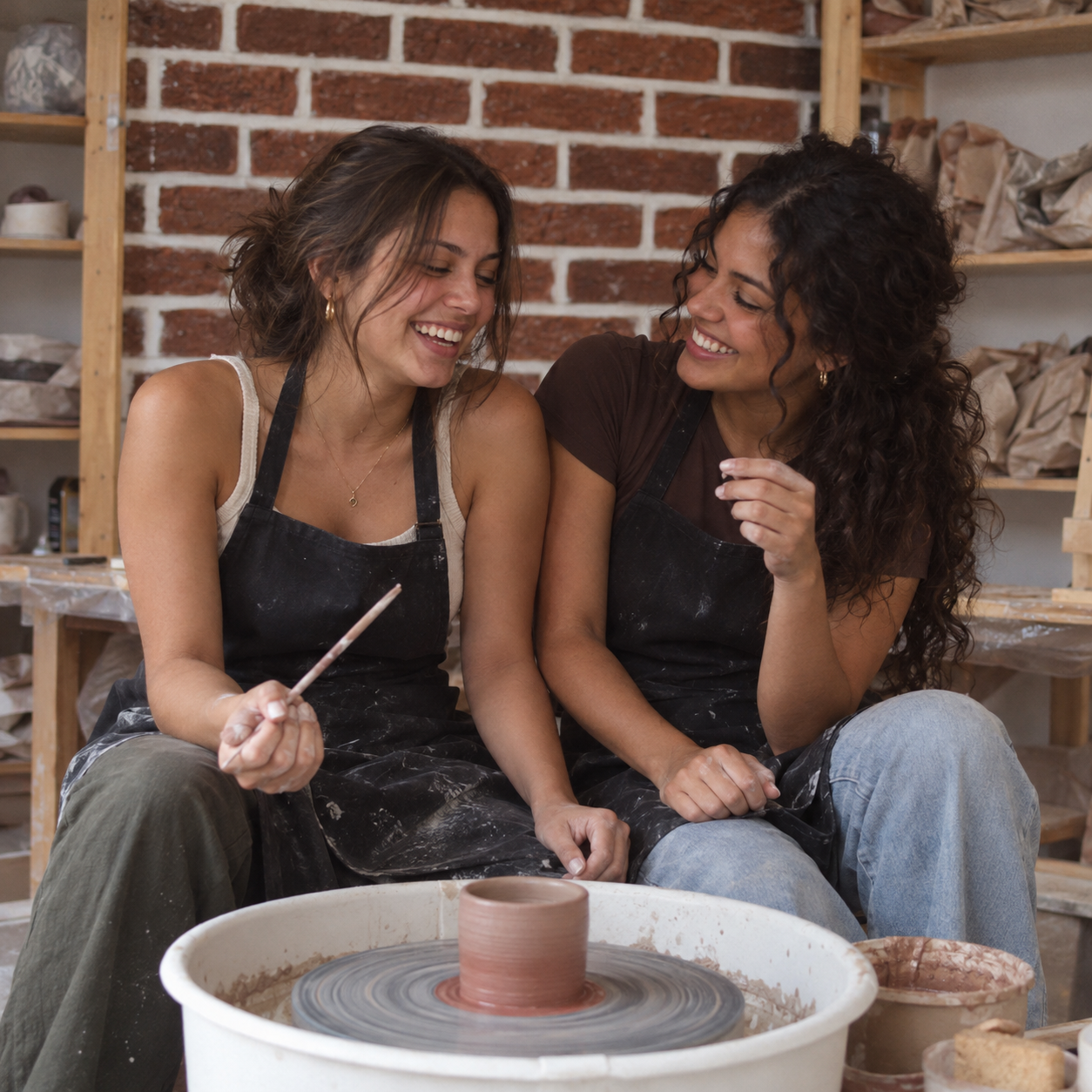 Sharing a pottery class with friends and family