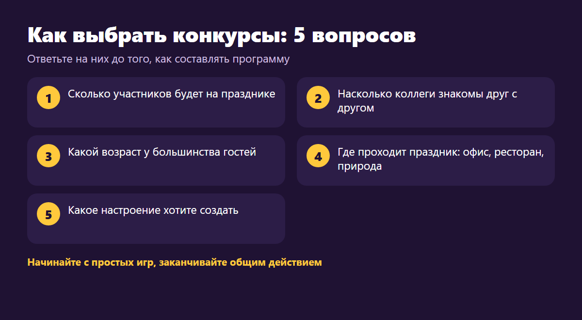 Пять вопросов, которые помогают выбрать конкурсы для корпоратива