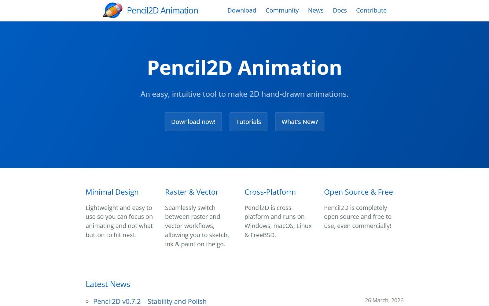 Pencil2D homepage screenshot (October 2026)