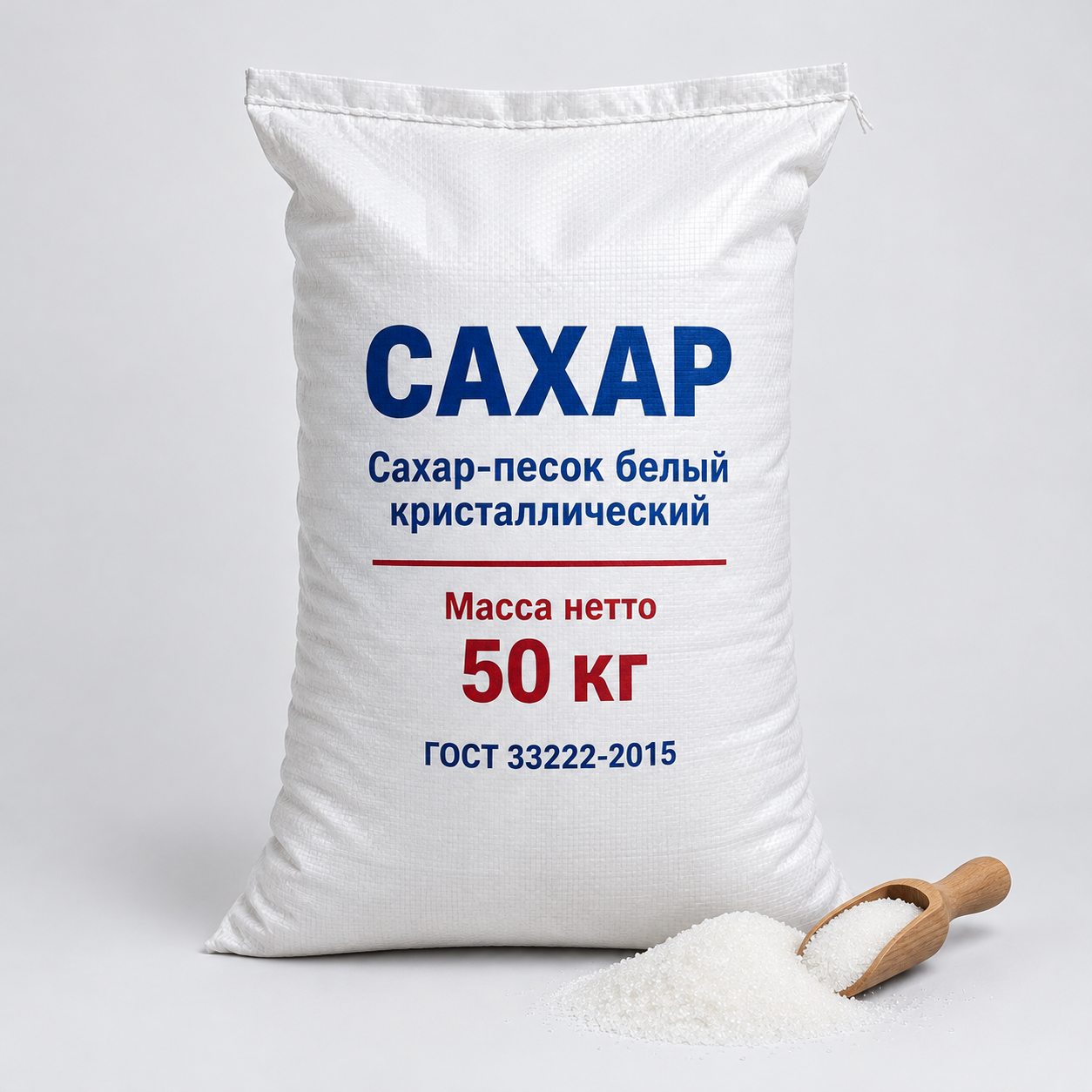 Сахар-песок белый кристаллический в мешке 50 кг, ГОСТ 33222-2015