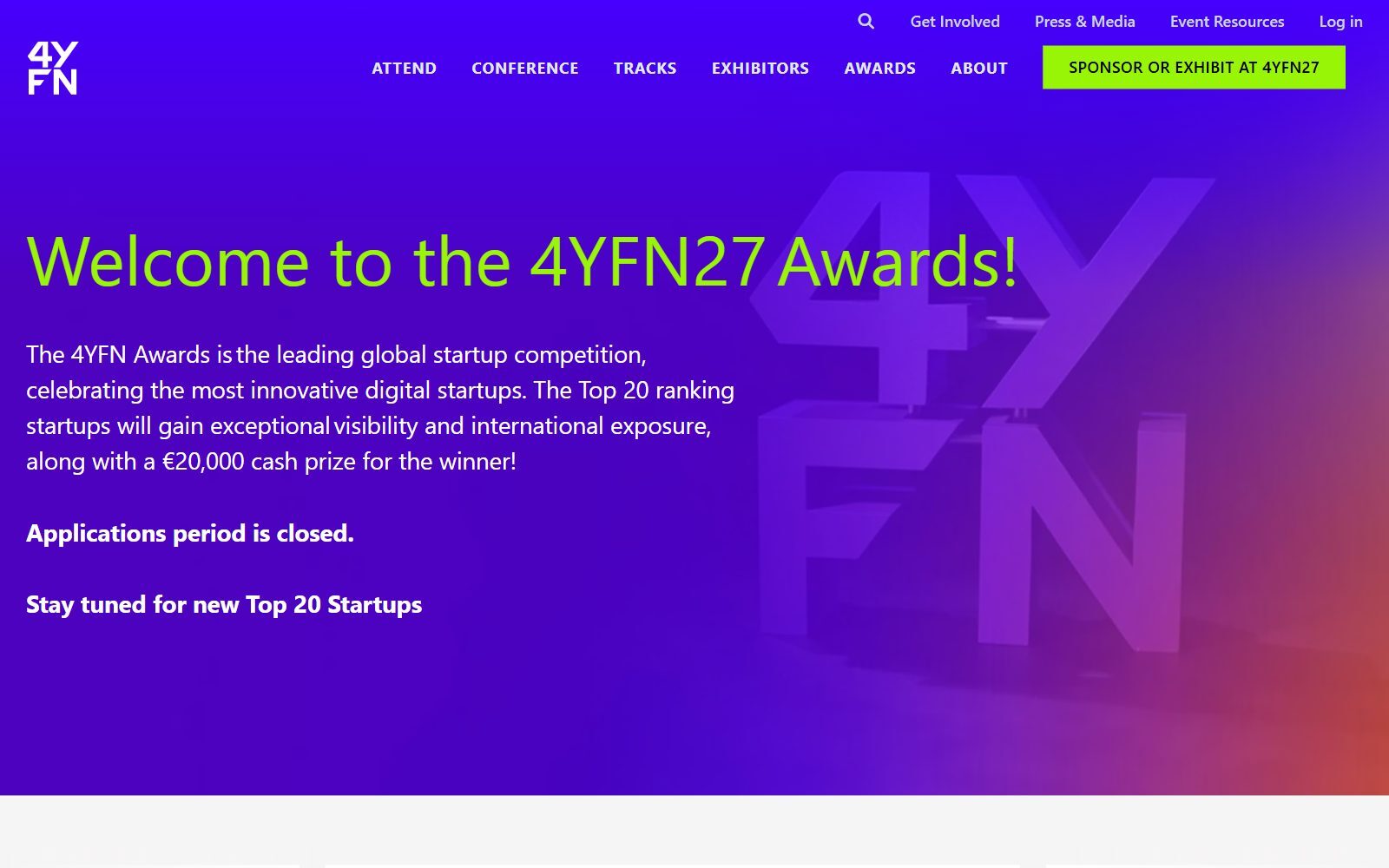 4YFN27 Awards page screenshot (October 2026)