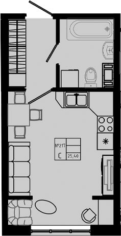 Планировка Студия 25.4 м², PIXEL, кв. 217