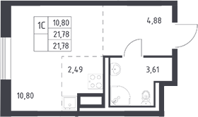Планировка Студия 21.78 м², Квартал Лаголово, кв. 162