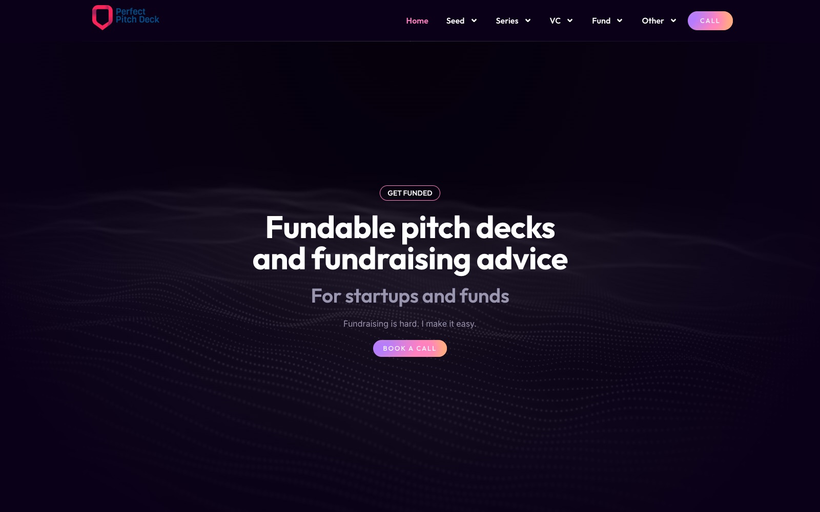 Perfect Pitch Deck homepage screenshot: pitch deck agency in Europe