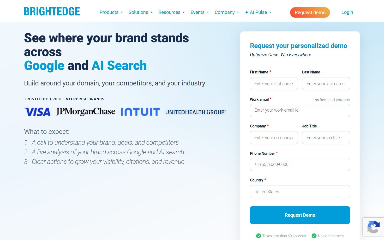BrightEdge demo request page screenshot (October 2026)