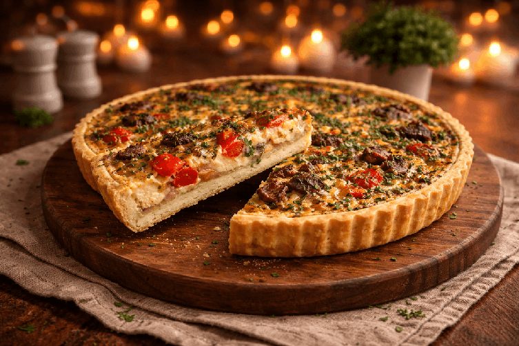 Пирог с запечёнными перцами и чоризо