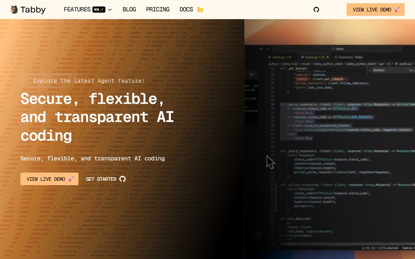 Tabby homepage screenshot (October 2026)