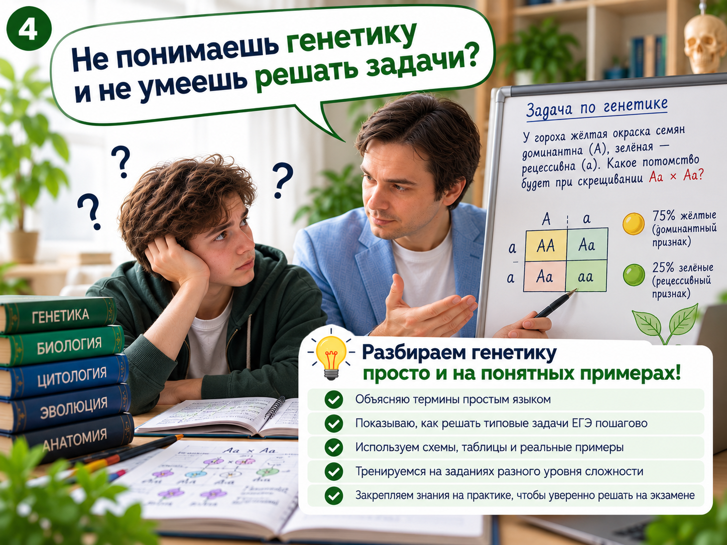 Семён Александрович объясняет решение задачи по генетике