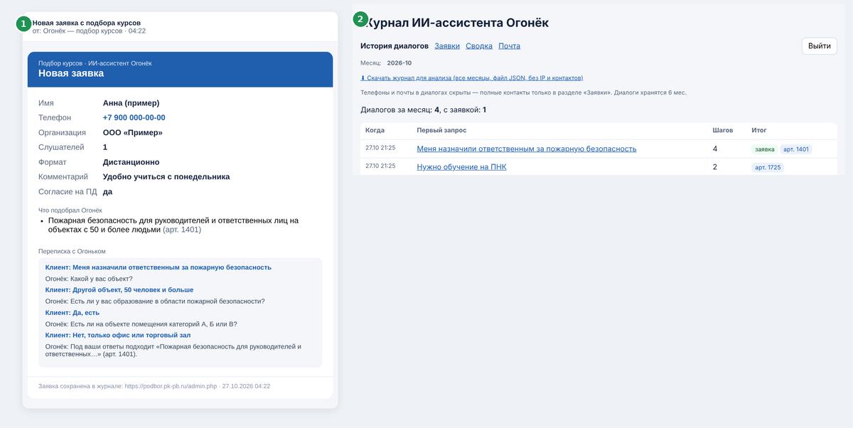 Письмо с заявкой и закрытый кабинет с журналом