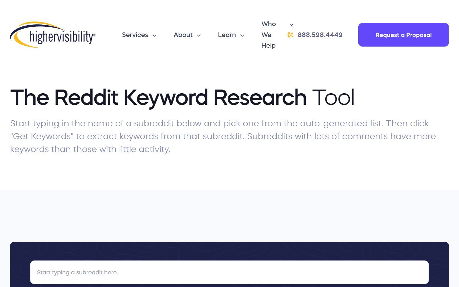 Keyworddit Reddit keyword research tool page screenshot (October 2026)