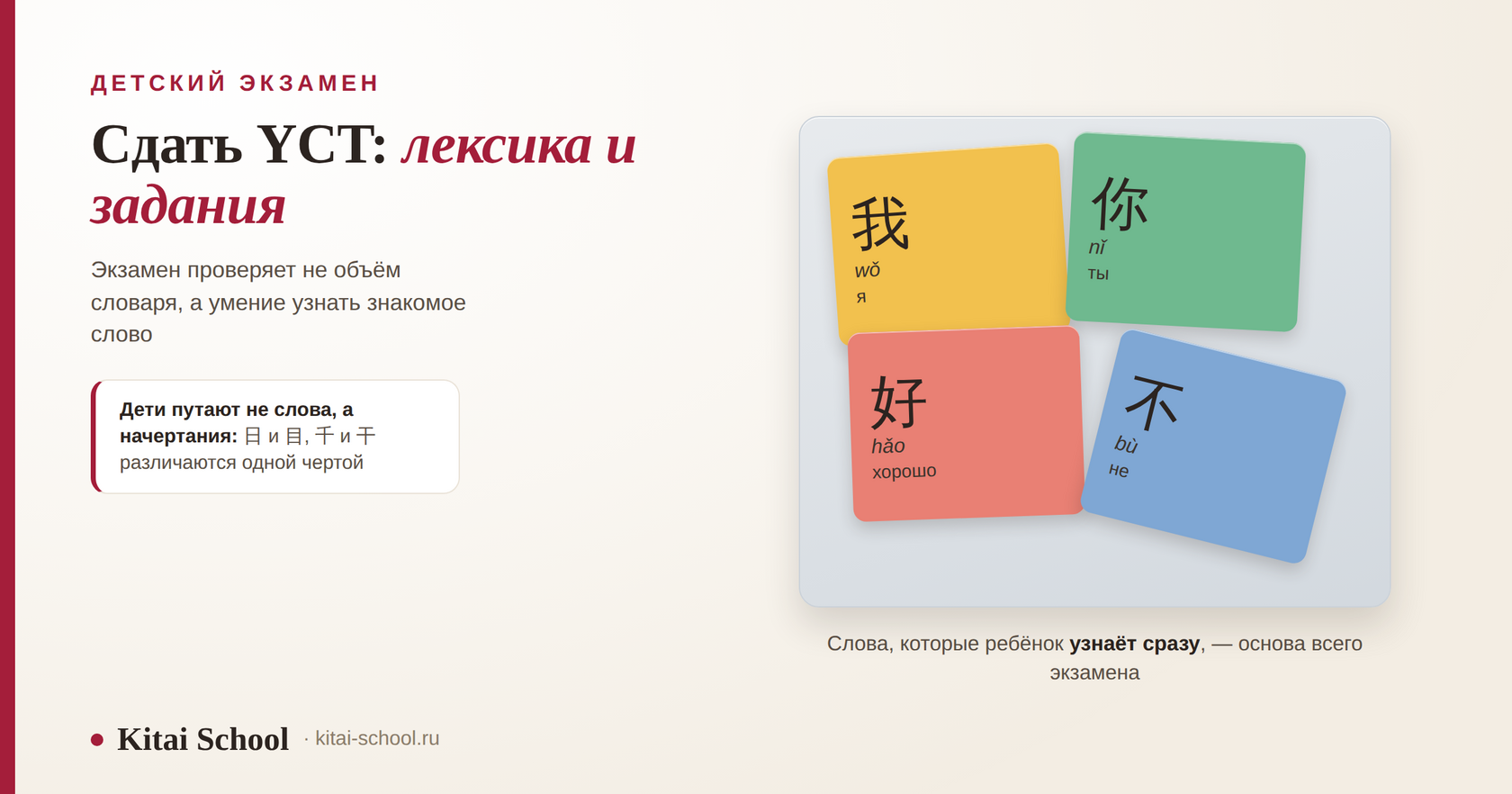 Магнитная доска со словами-магнитами: 我 wǒ «я», 你 nǐ «ты», 好 hǎo «хорошо», 不 bù «не»