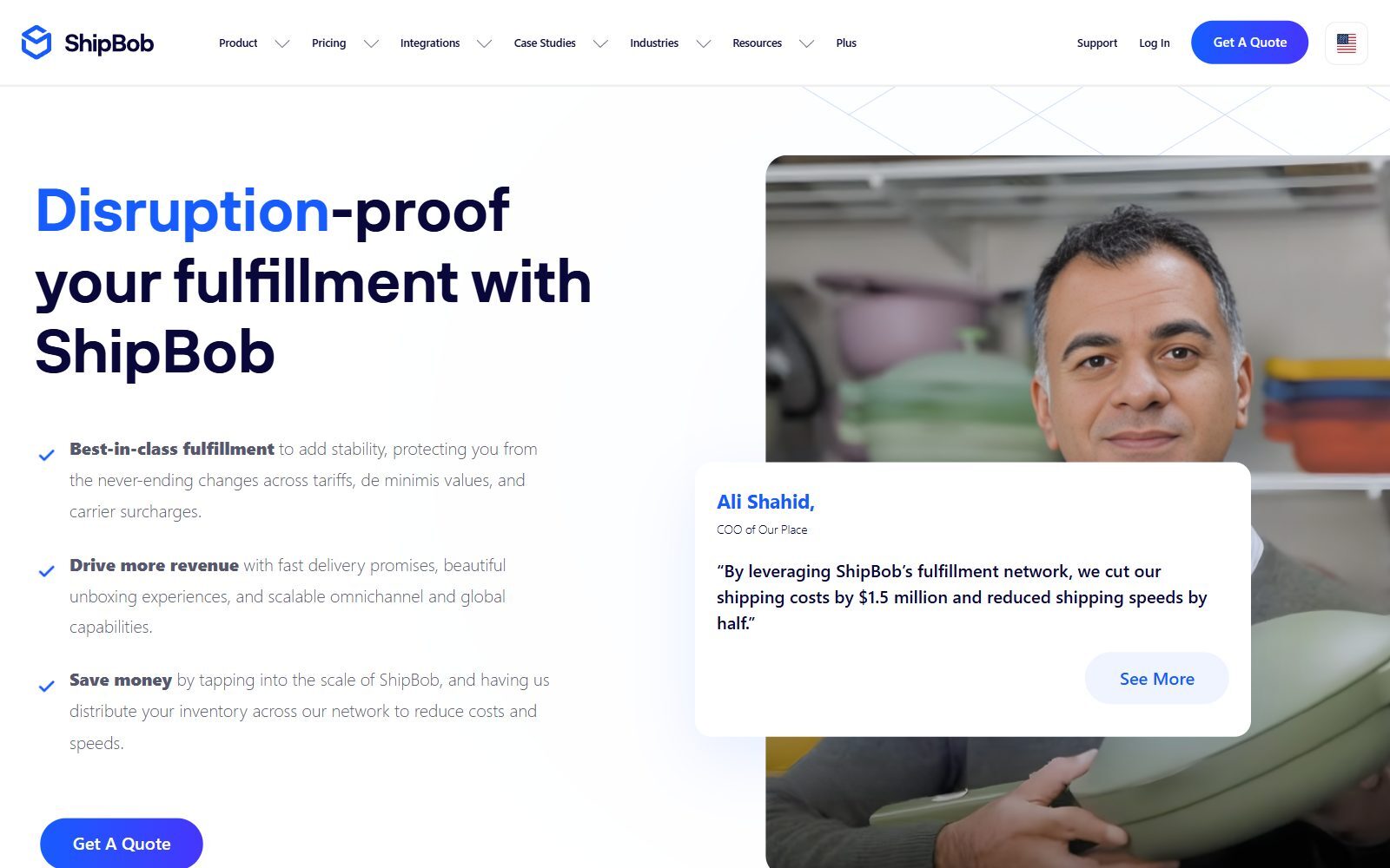 ShipBob e-commerce fulfilment homepage screenshot (October 2026)