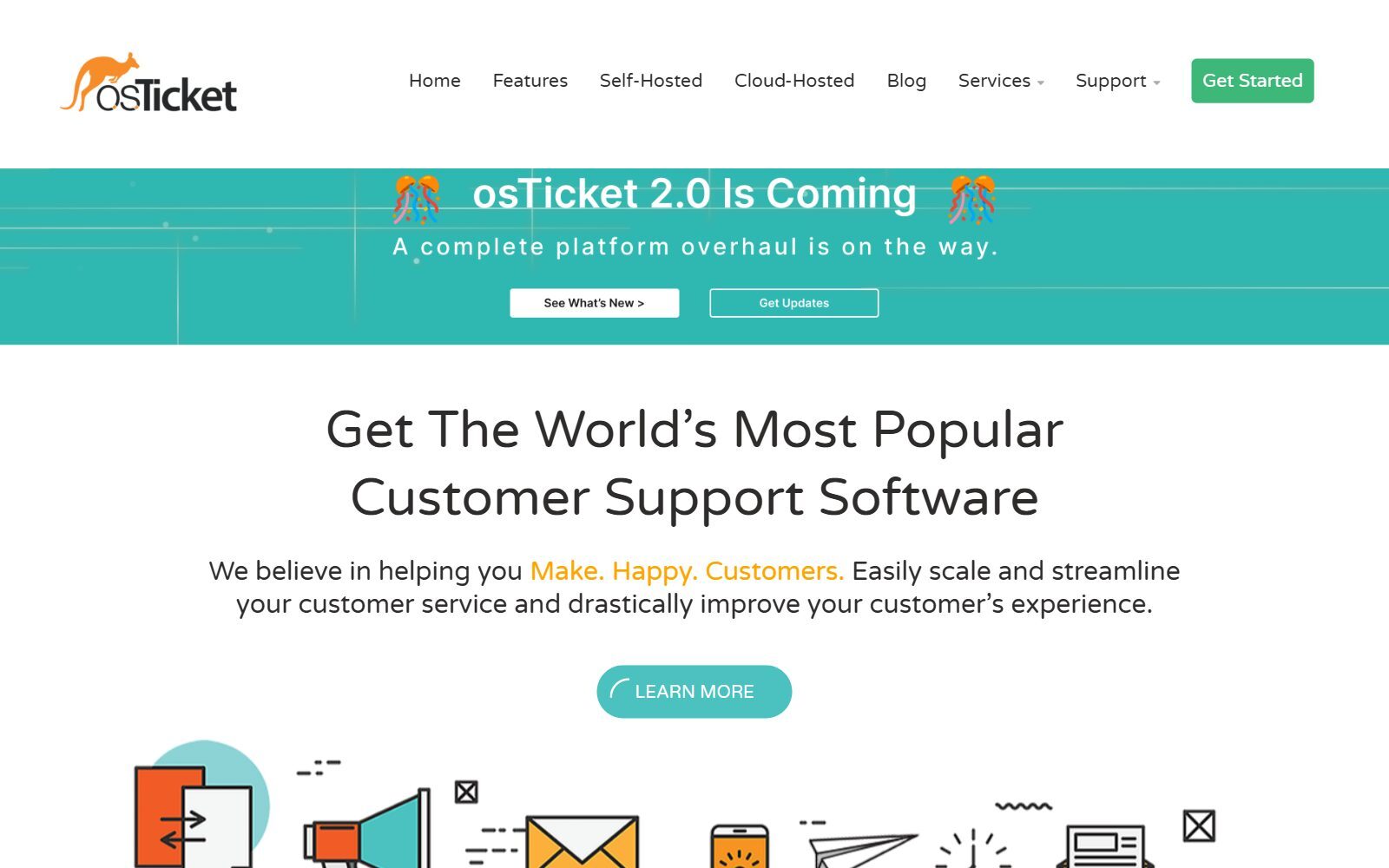 osTicket homepage screenshot (October 2026)