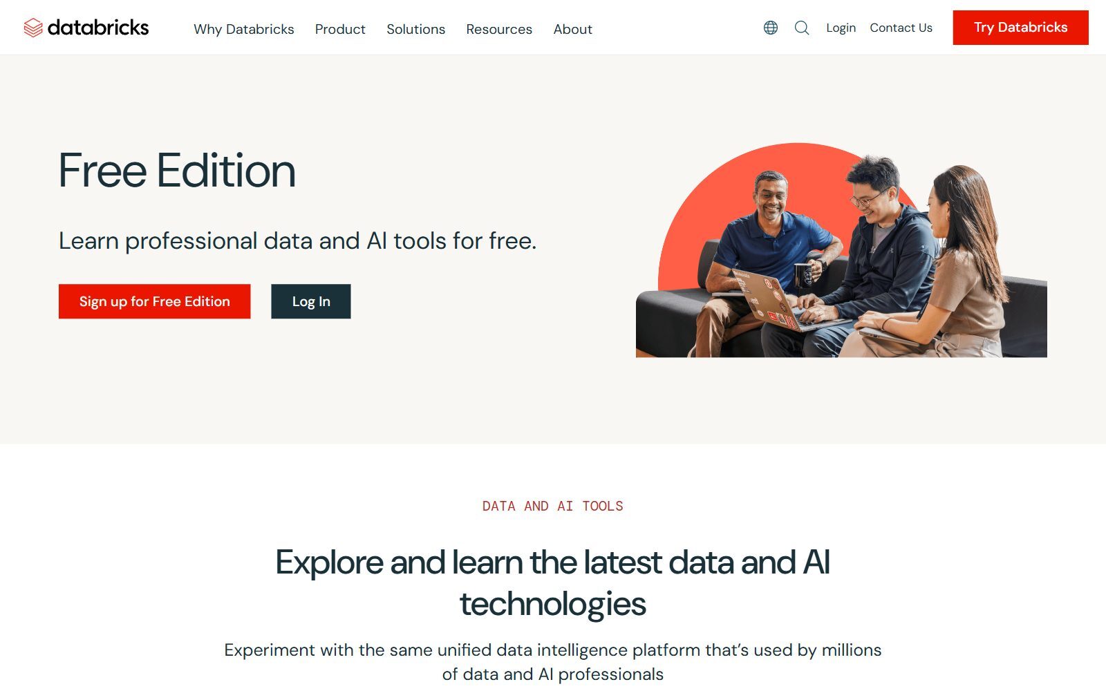 Databricks Free Edition page screenshot (October 2026)