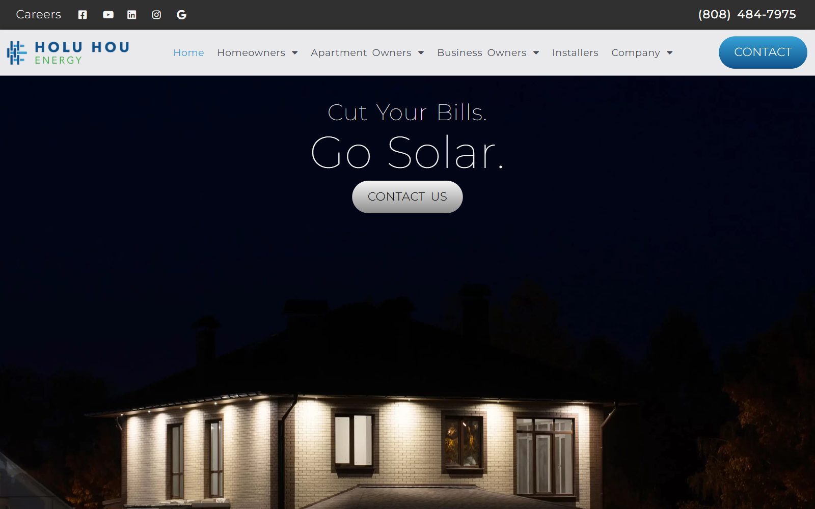 Holu Hou Energy solar and storage homepage screenshot (October 2026)