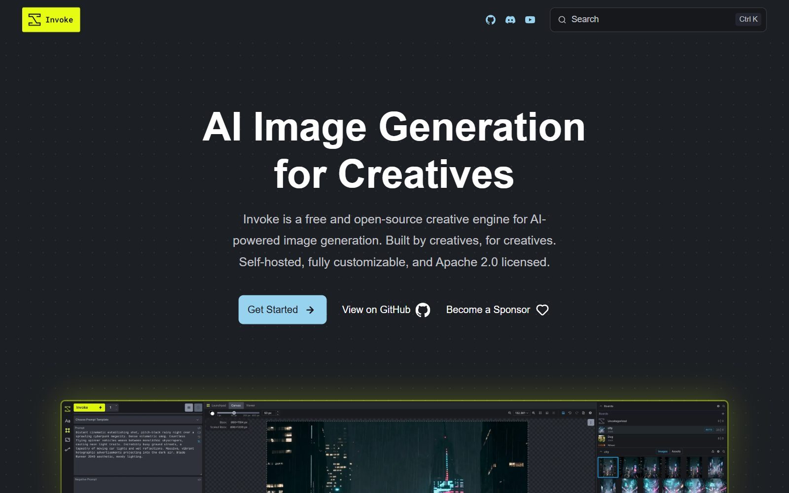 Invoke (InvokeAI) homepage screenshot (October 2026)