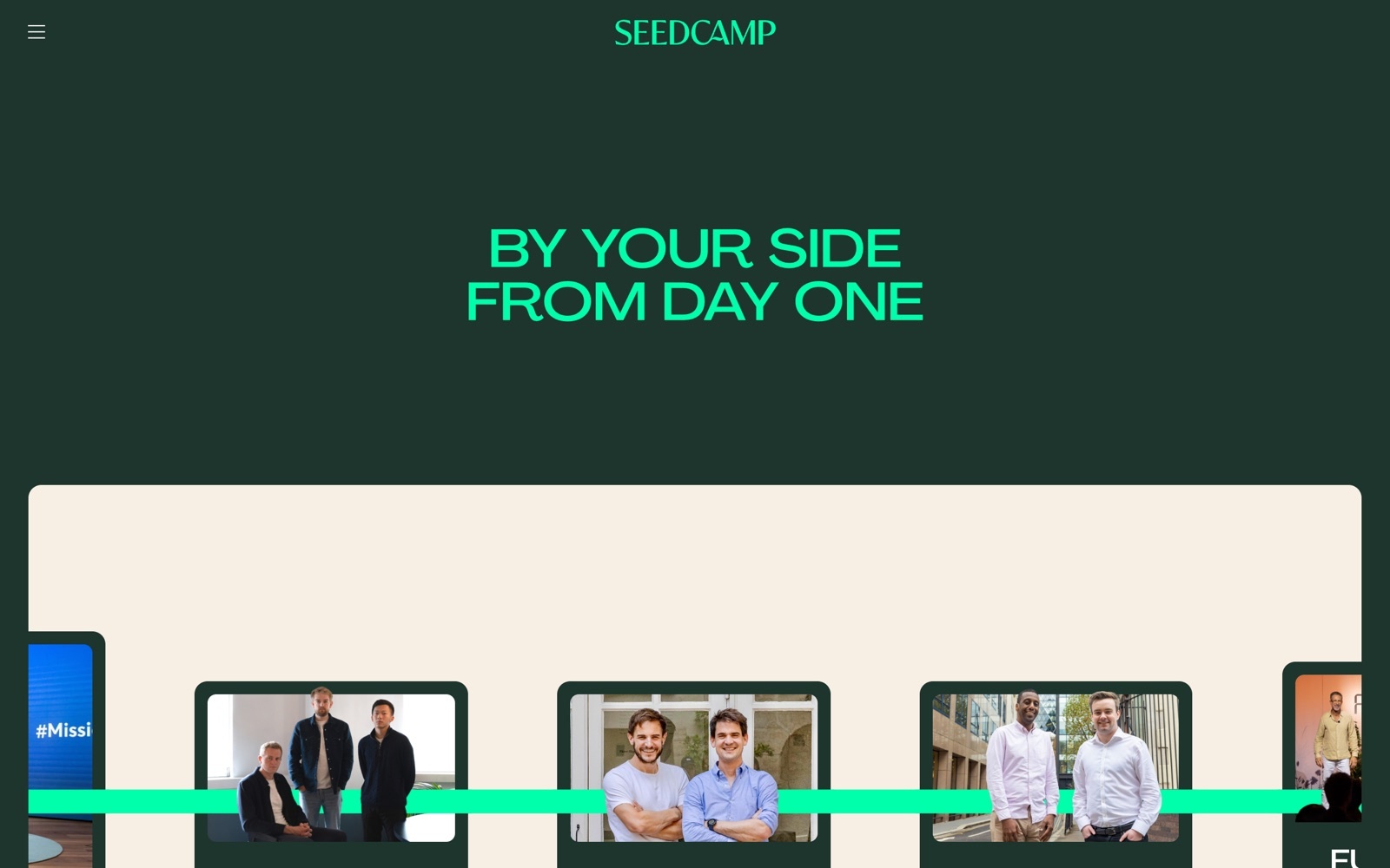 Seedcamp homepage screenshot: European seed fund for early-stage founders