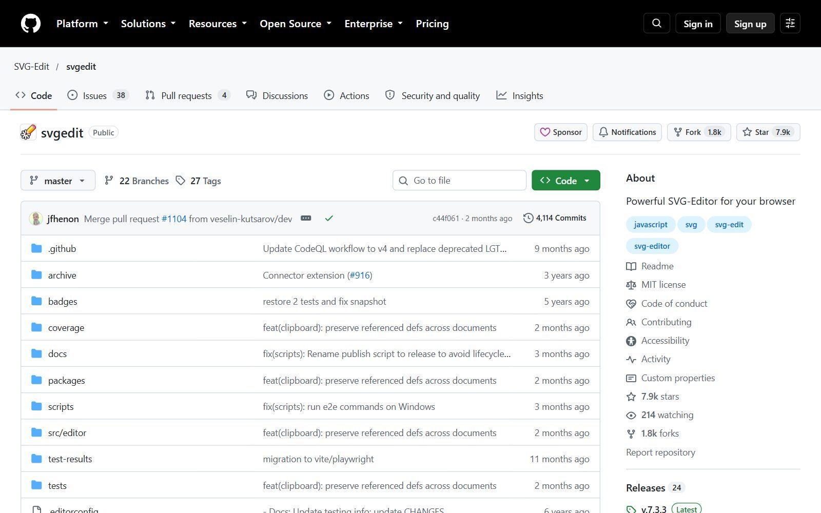 SVG-Edit GitHub repository screenshot (October 2026)