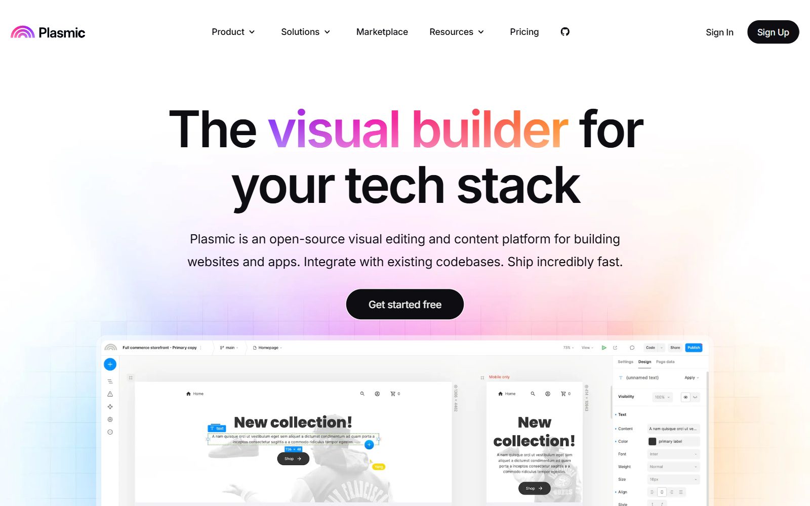 Plasmic open-source visual builder homepage screenshot (October 2026)
