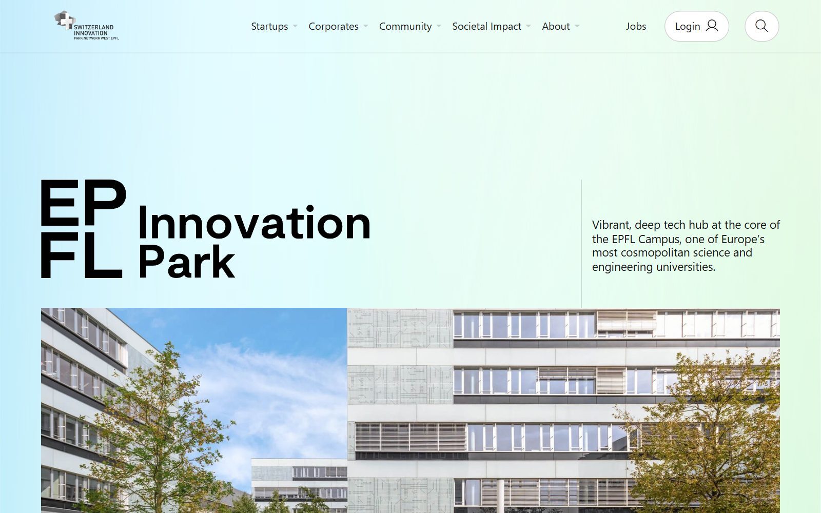 EPFL Innovation Park homepage screenshot (October 2026)