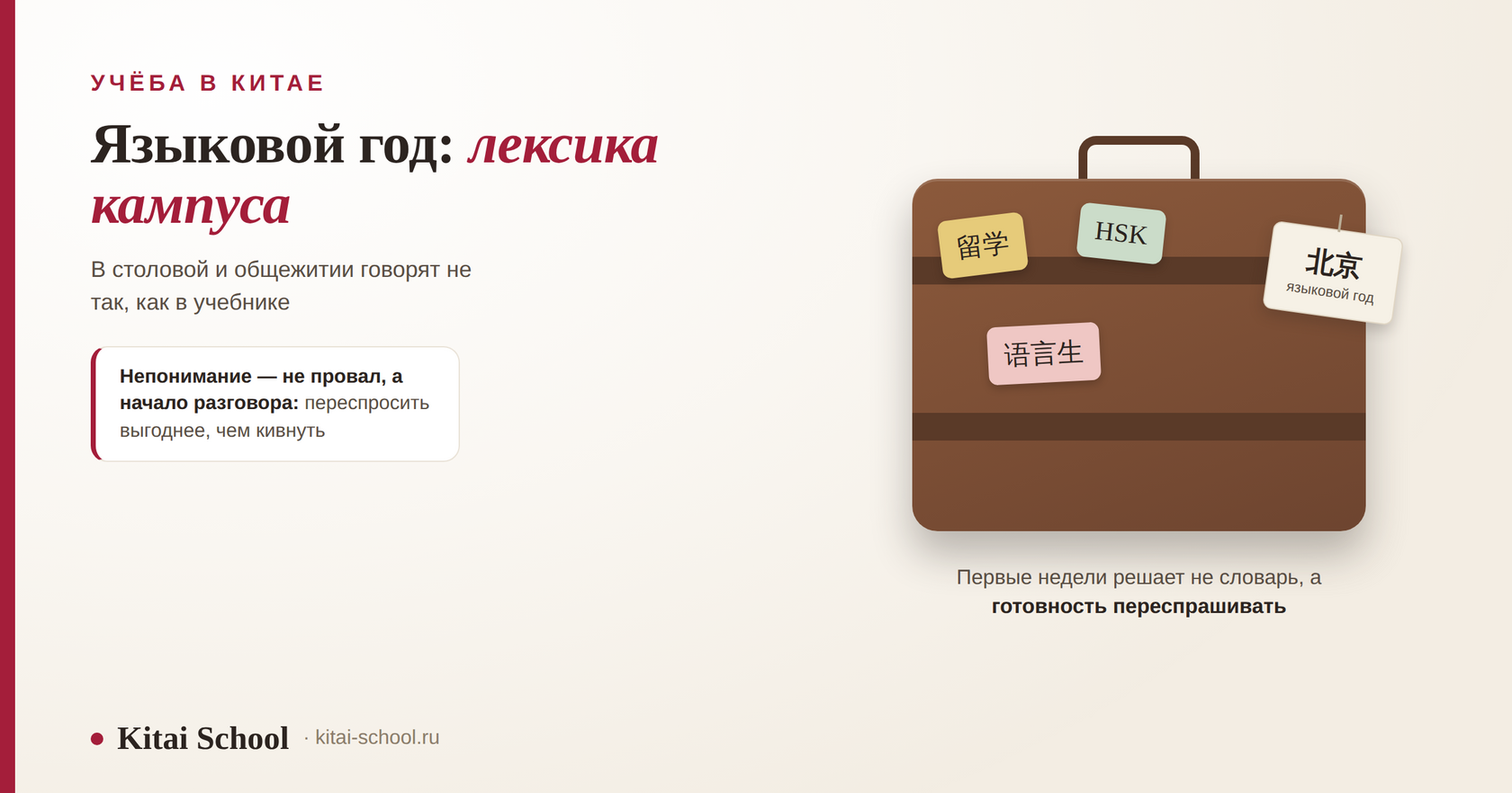 Дорожный чемодан с багажной биркой 北京 и наклейками 留学, HSK и 语言生