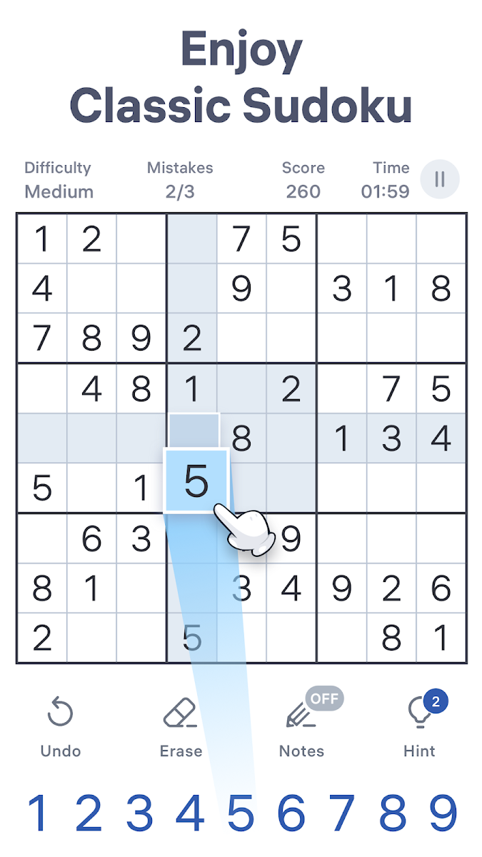 Number grid with pencil notes in Sudoku.com