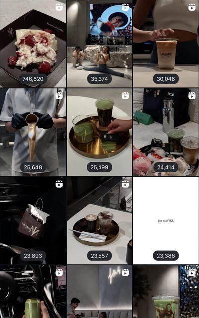Views of our last 9 Reels for MR JADE: 746,520, 35,374, 30,046, 25,648, 25,499, 24,414, 23,893, 23,557, 23,386