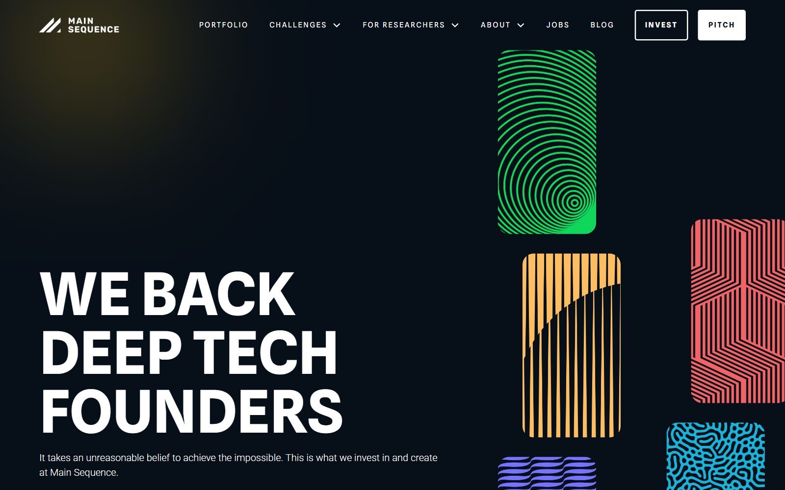 Main Sequence homepage screenshot: We back deep tech founders (October 2026)