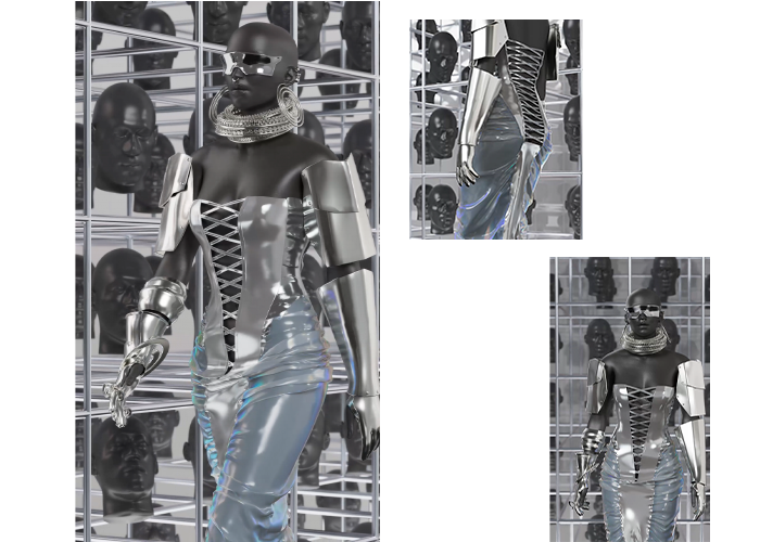 Цифровая одежда с элементами рыцарских доспех на виртуальном аватаре