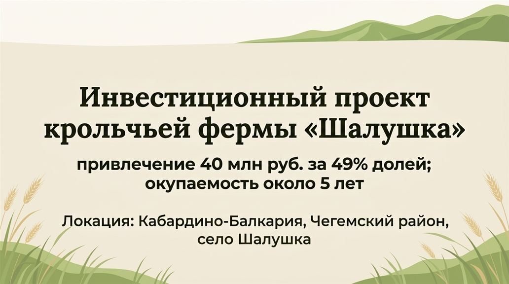 Титульный слайд инвестиционной презентации фермы «Шалушка» — разработано на тренинге ПауэрГайд