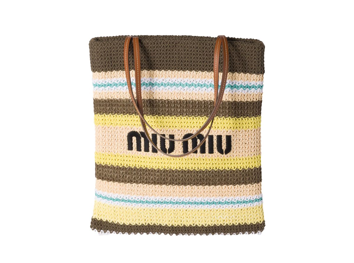 miu miu Raffia effect woven tote bag