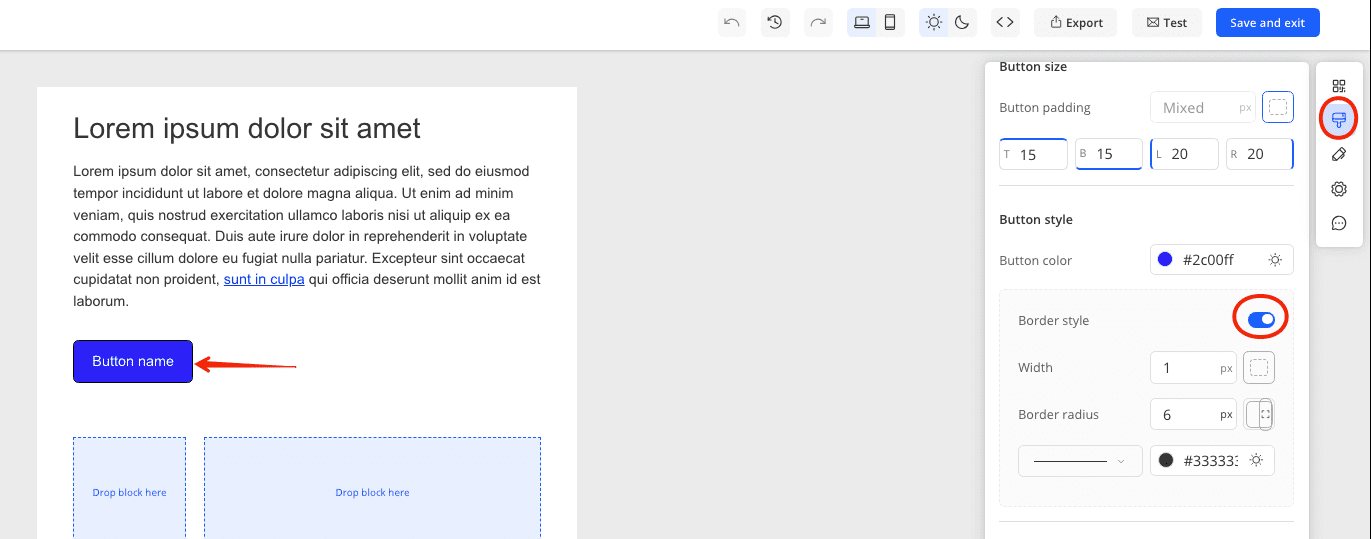 Setting up border and button color in appearance