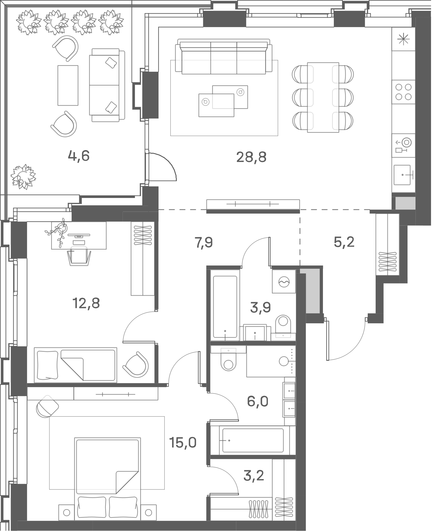3-комн 113 м²