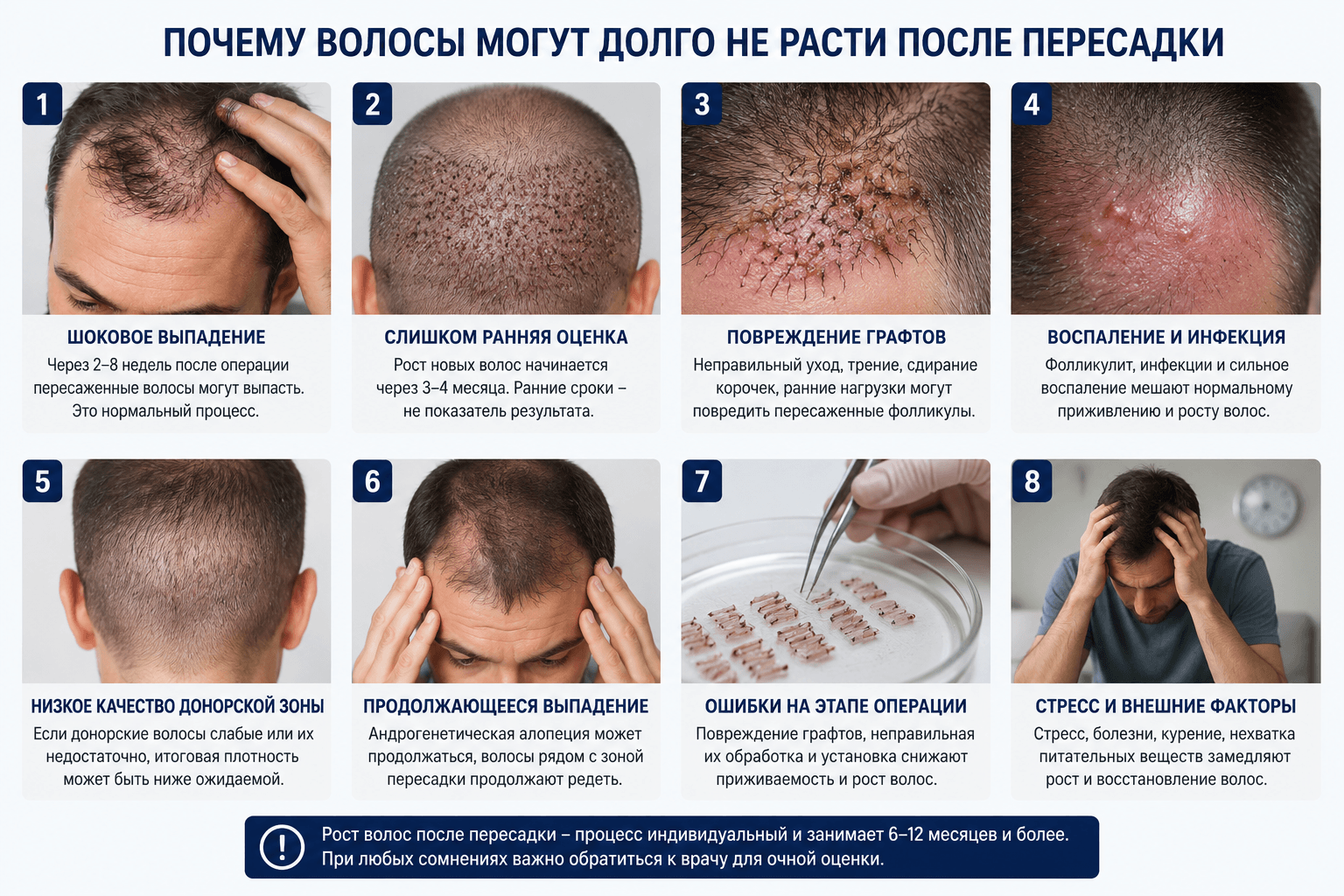 почему волосы могут долго не расти после пересадки