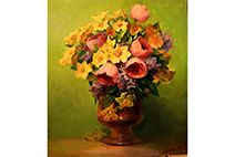 картина тюльпаны и нарциссы в вазе