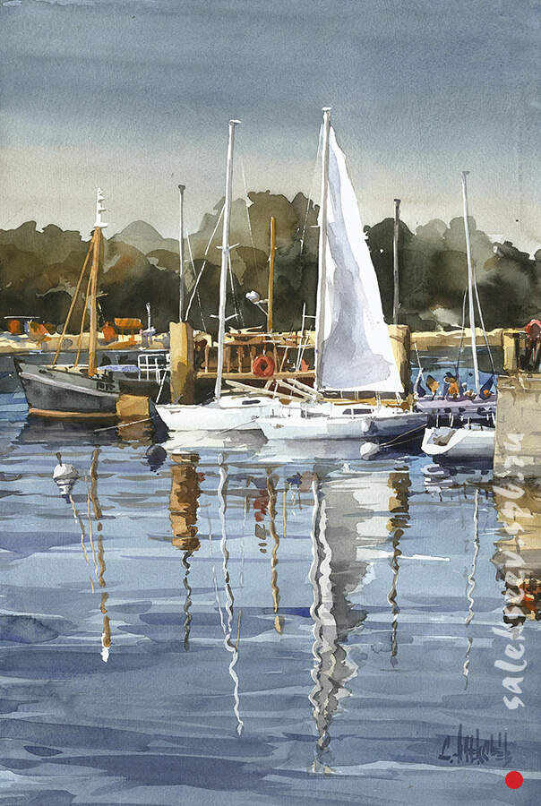 Early morning. The sail. 2018. Watercolor on paper, 56x36 cm