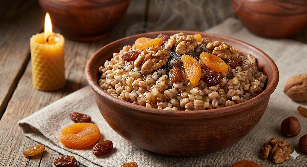 Традиционное блюдо сочиво или голодная кутья на столе в Крещенский сочельник