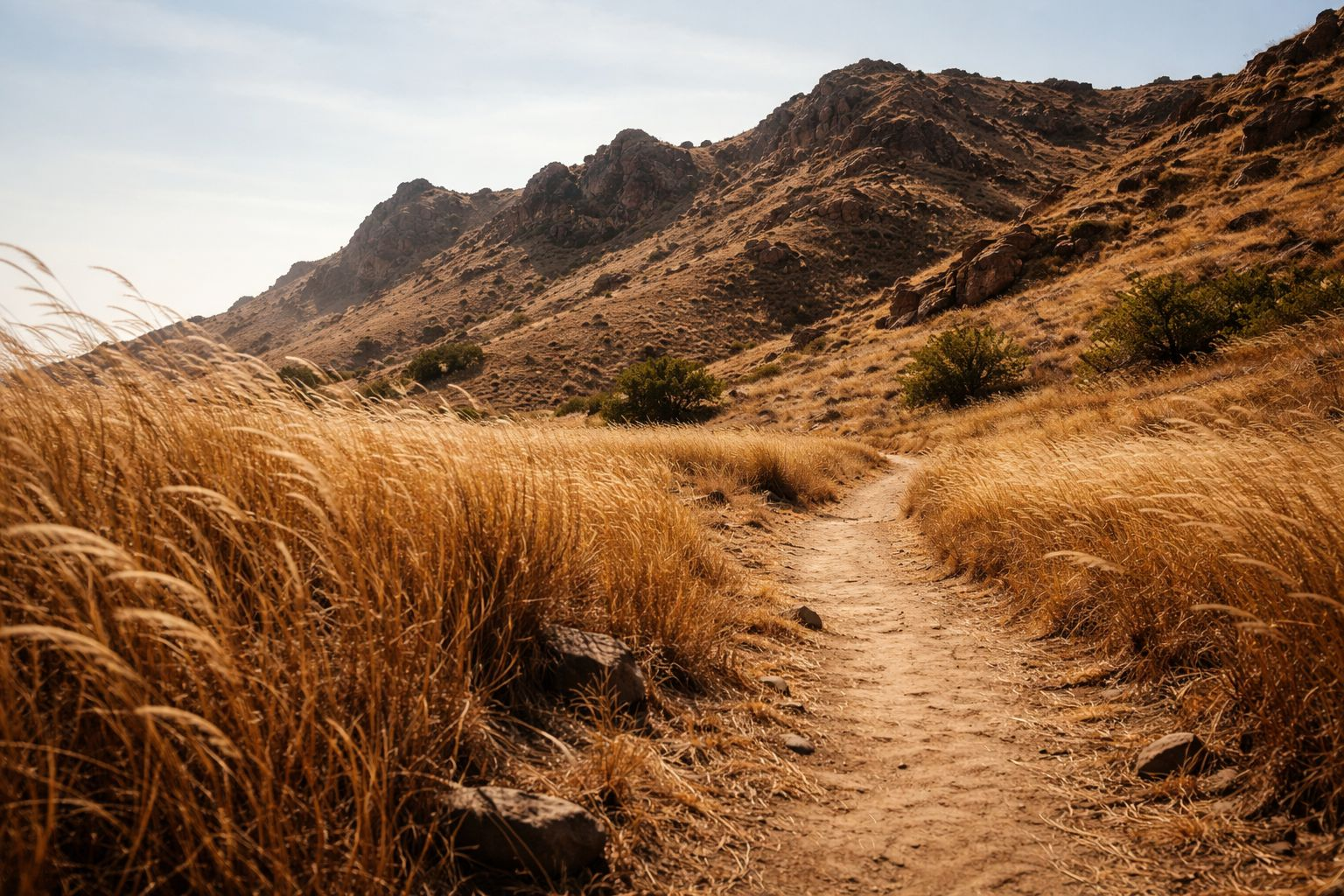 Bukit savana kering di Pulau Komodo dengan rumput emas dan batuan alami