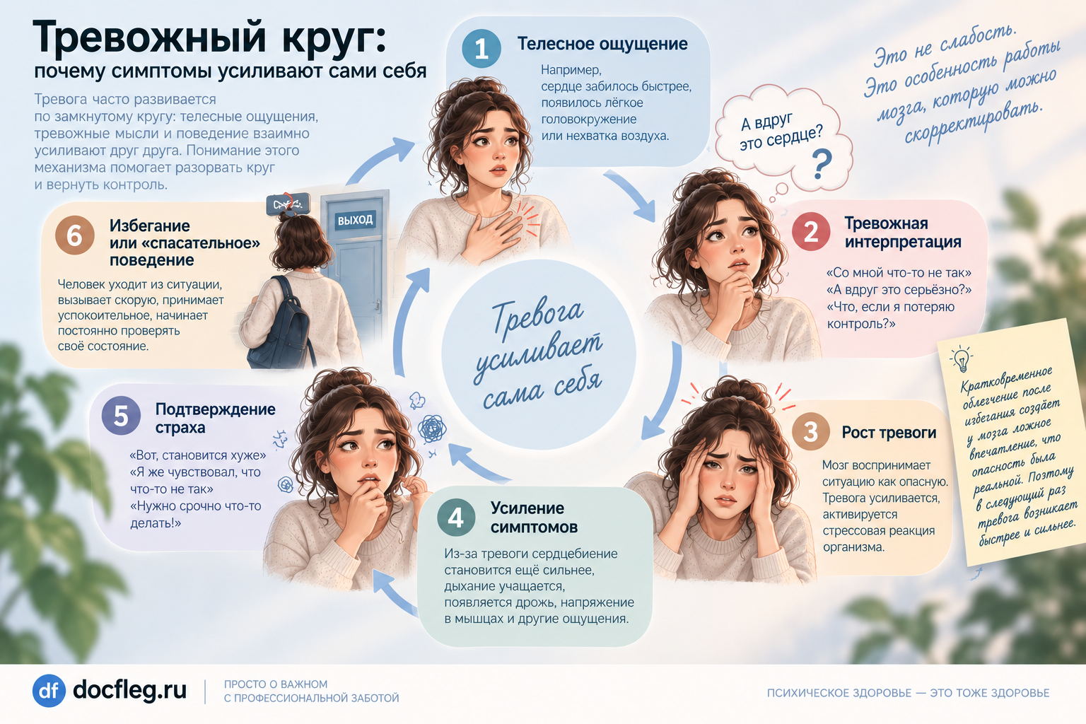 Тревожный круг: как телесные ощущения, мысли и избегание усиливают тревогу