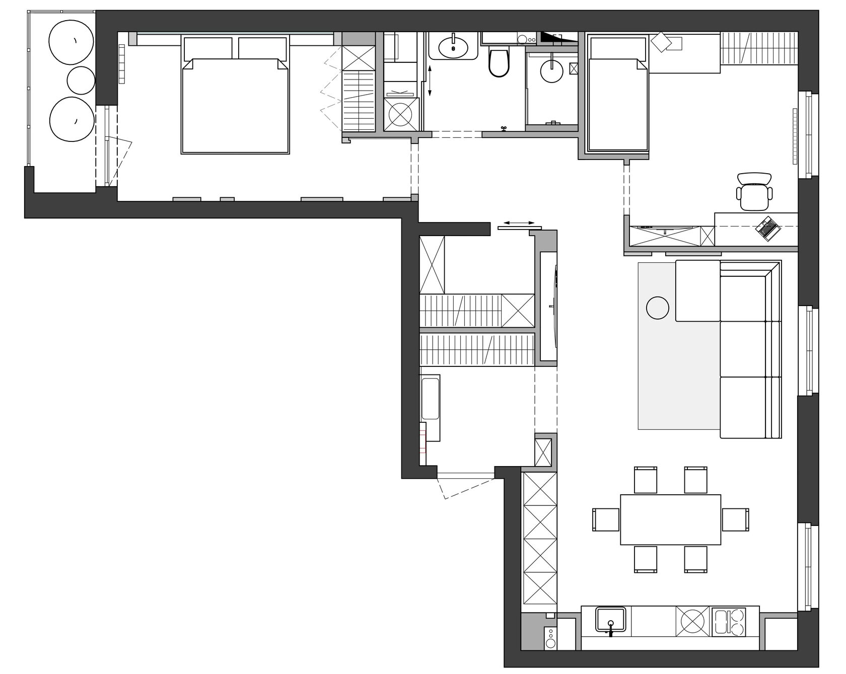 Дизайн-проекты однокомнатных квартир в стиле лофт площадью 33 кв.м.