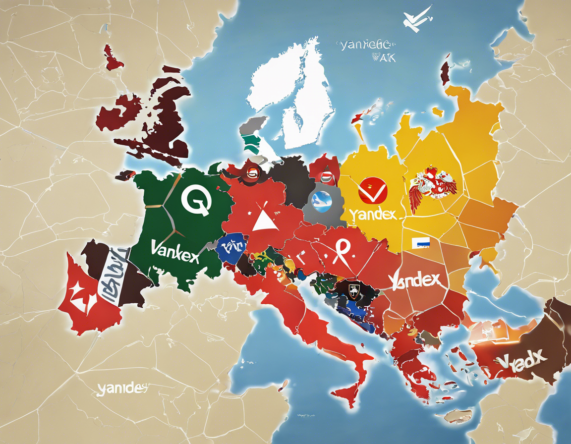 коллаж логотипов Яндекс, Авито и ВК на цифровой карте России