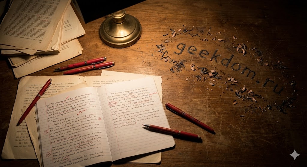 Рабочий стол корректора с карандашной стружкой