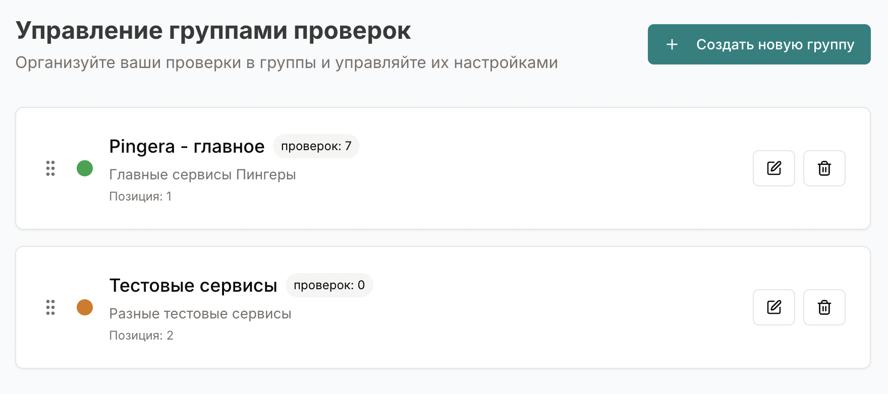 Управление группами проверок