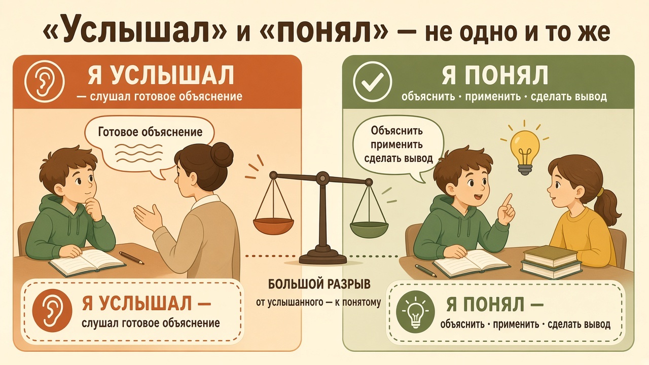 Разница между «услышал» и «понял настолько, что могу объяснить»