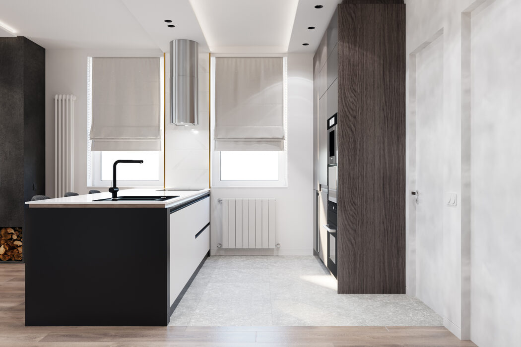 Cuisine minimaliste avec électroménager intégré dans une maison contemporaine