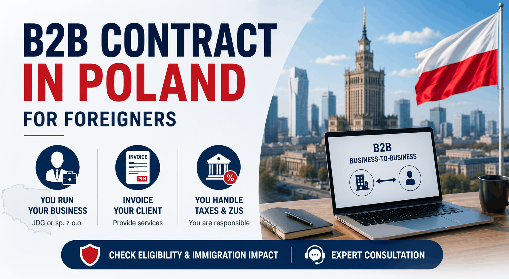 B2B contract in Poland for foreigners – JDG or sp. z o.o. invoicing clients taxes ZUS and immigration requirements