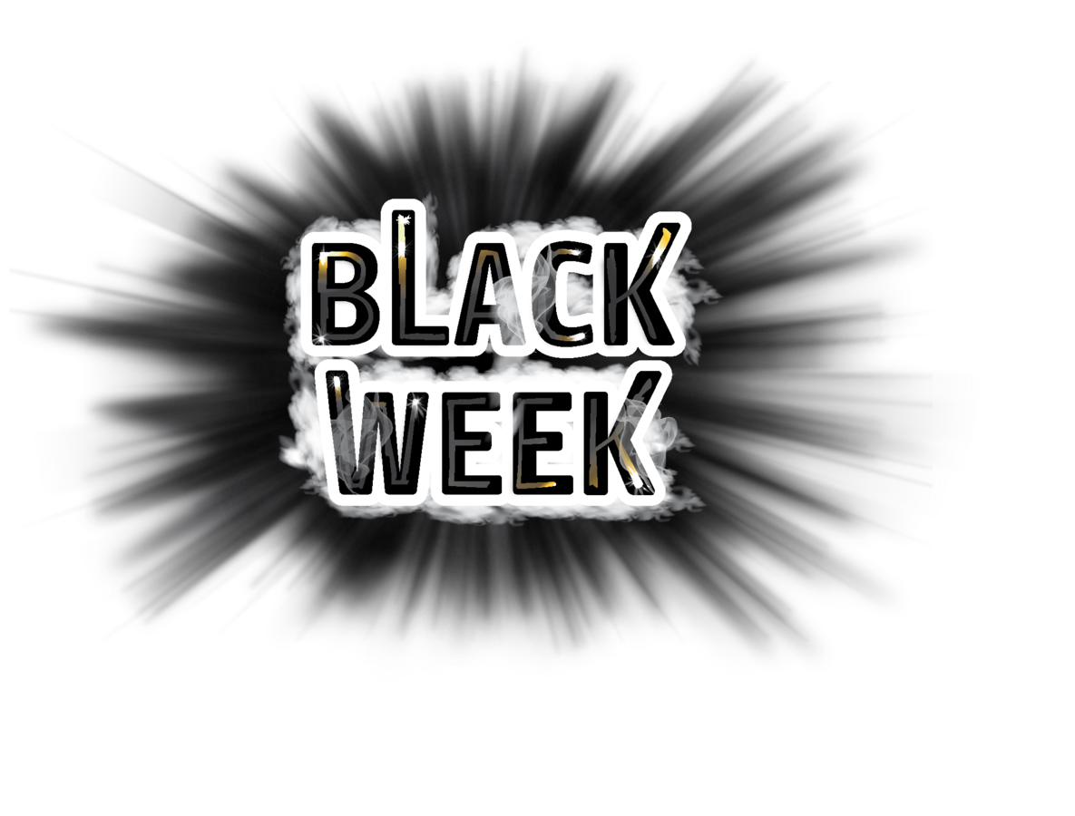 Black week. Black Friday week. Черная неделя. Неделя на белом фоне.