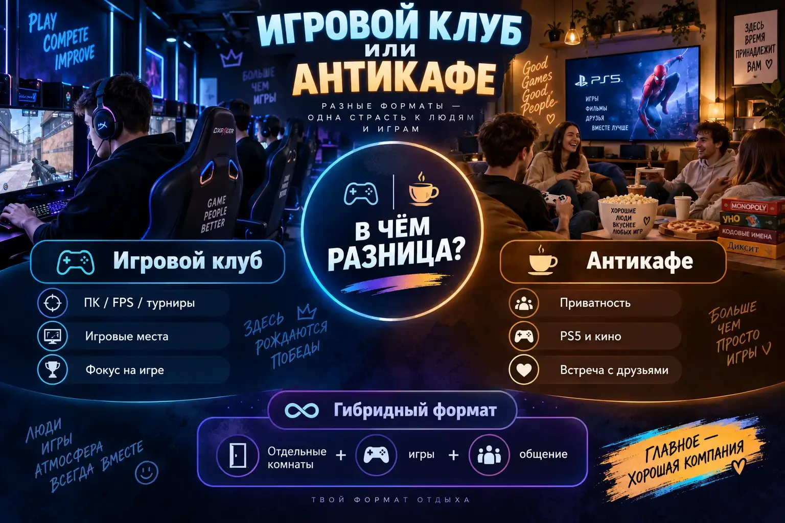 Игровой клуб или антикафе: в чём разница и что выбрать в СПб