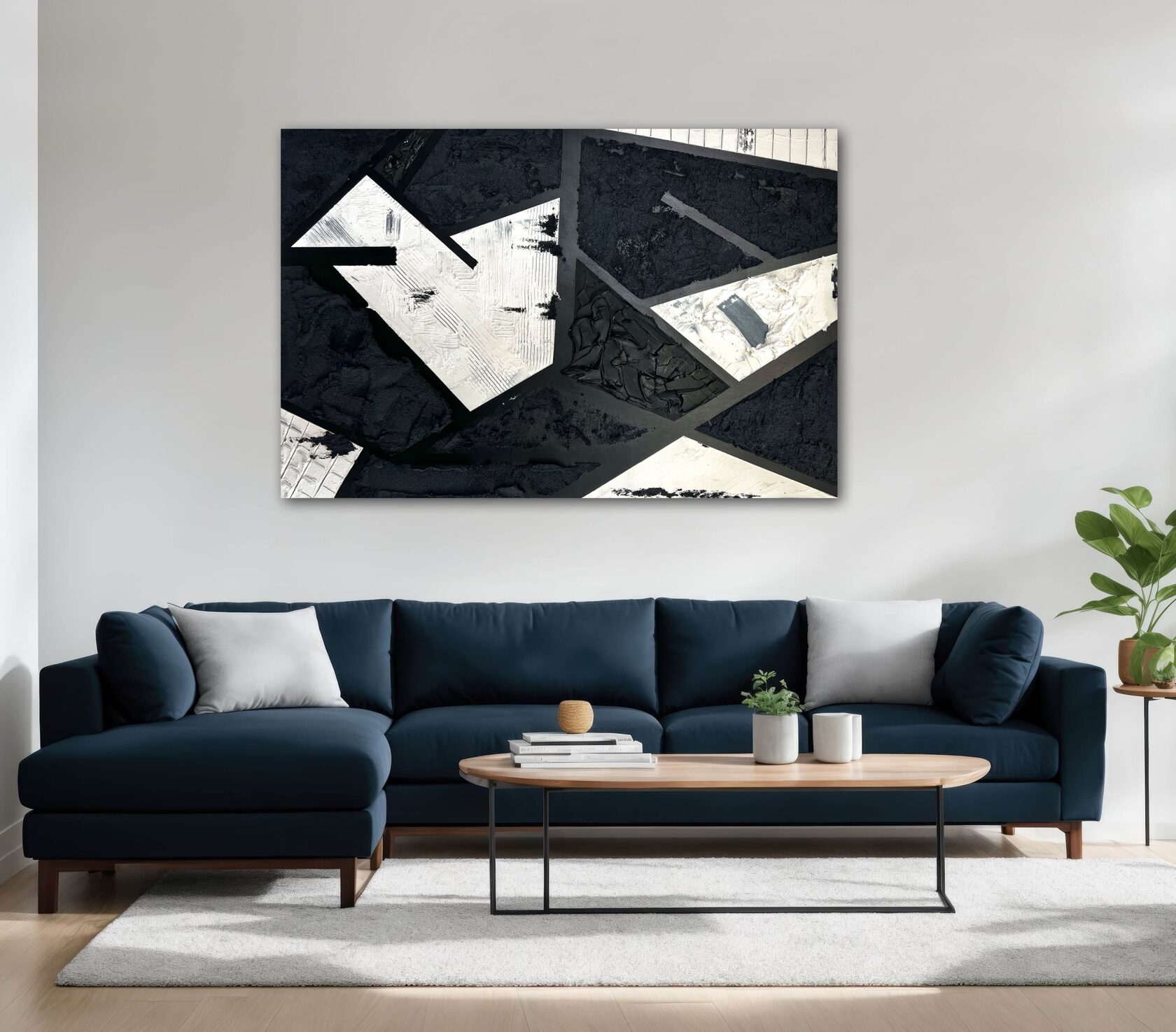 Картина в авторском стиле в черно-белых цветах в гостиной